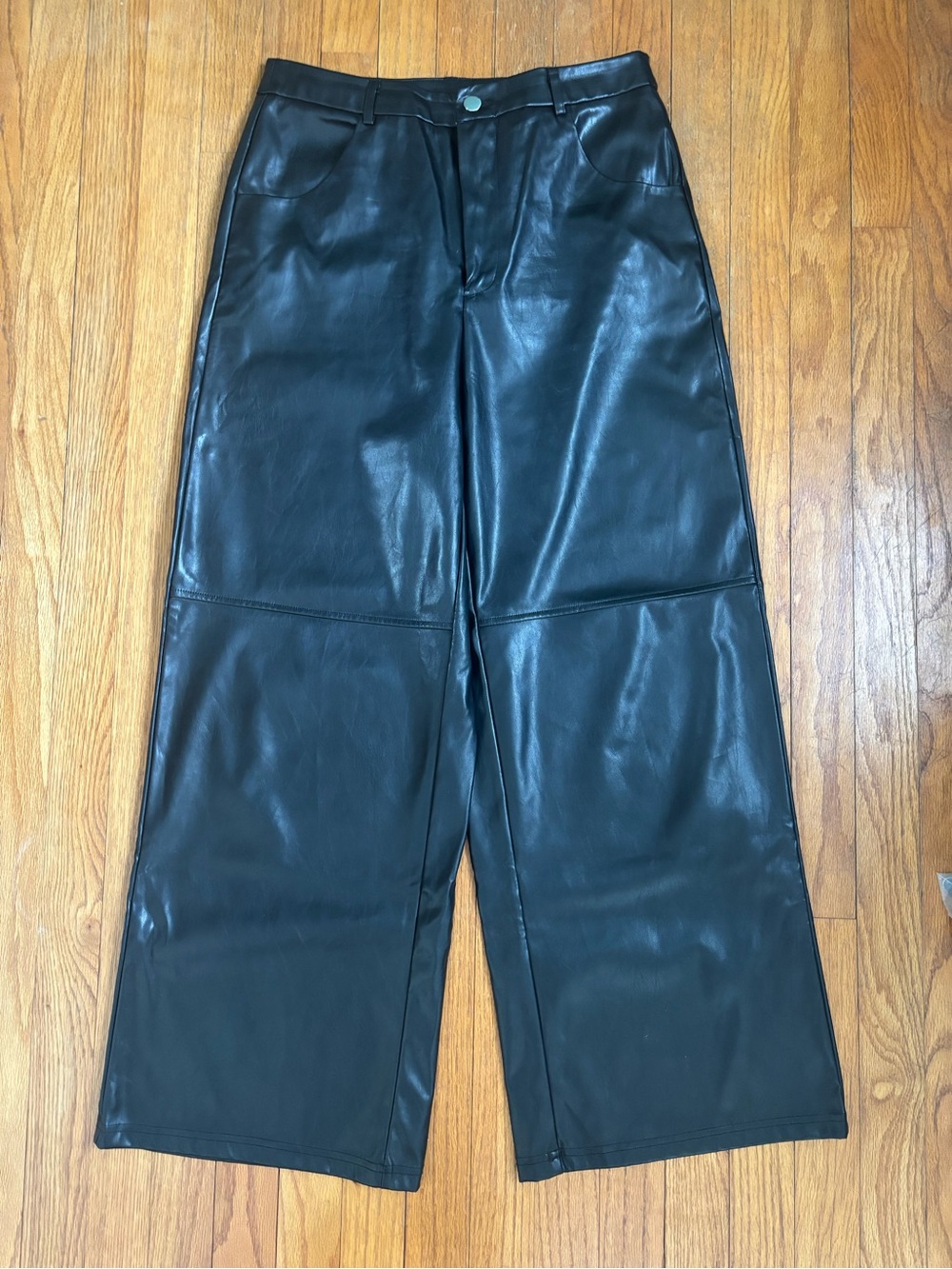 SHEIN Black Faux Leather Wide-Leg Women’s Pants